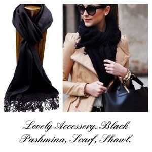🤍 - - ELEGANT 100% VISCOSE SILK "ALL SEASON" BLACK PASHMINA WRAP, WEAR MANY …